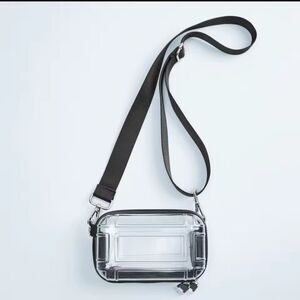 New Transparent Crossbody Stadium Event Hard Suitcase Bag Purse Black Strap